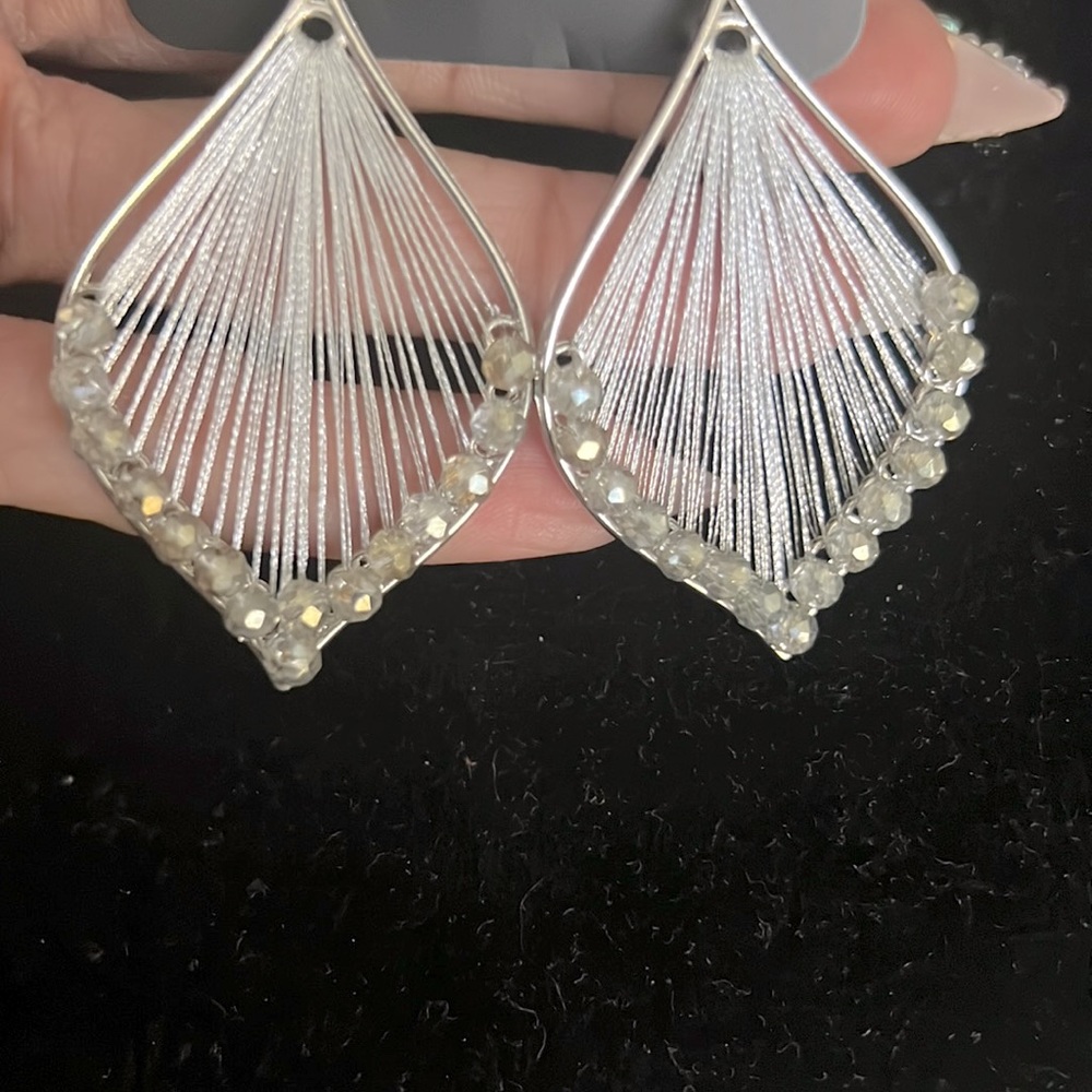 Silver bling thread earrings